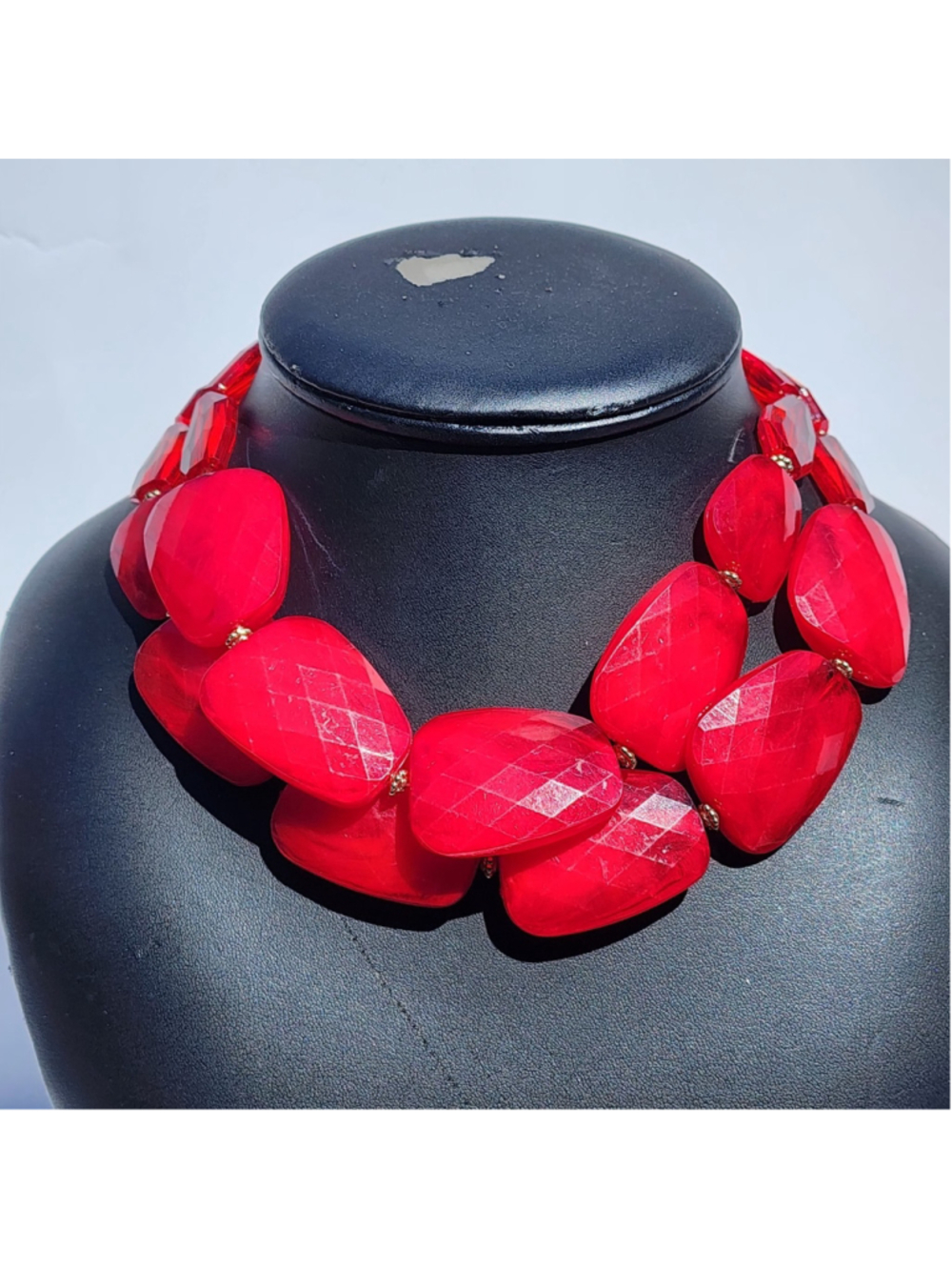 Icing Red Faceted Statement Necklace Chunky Multi-Strand Layered Costume Jewelry